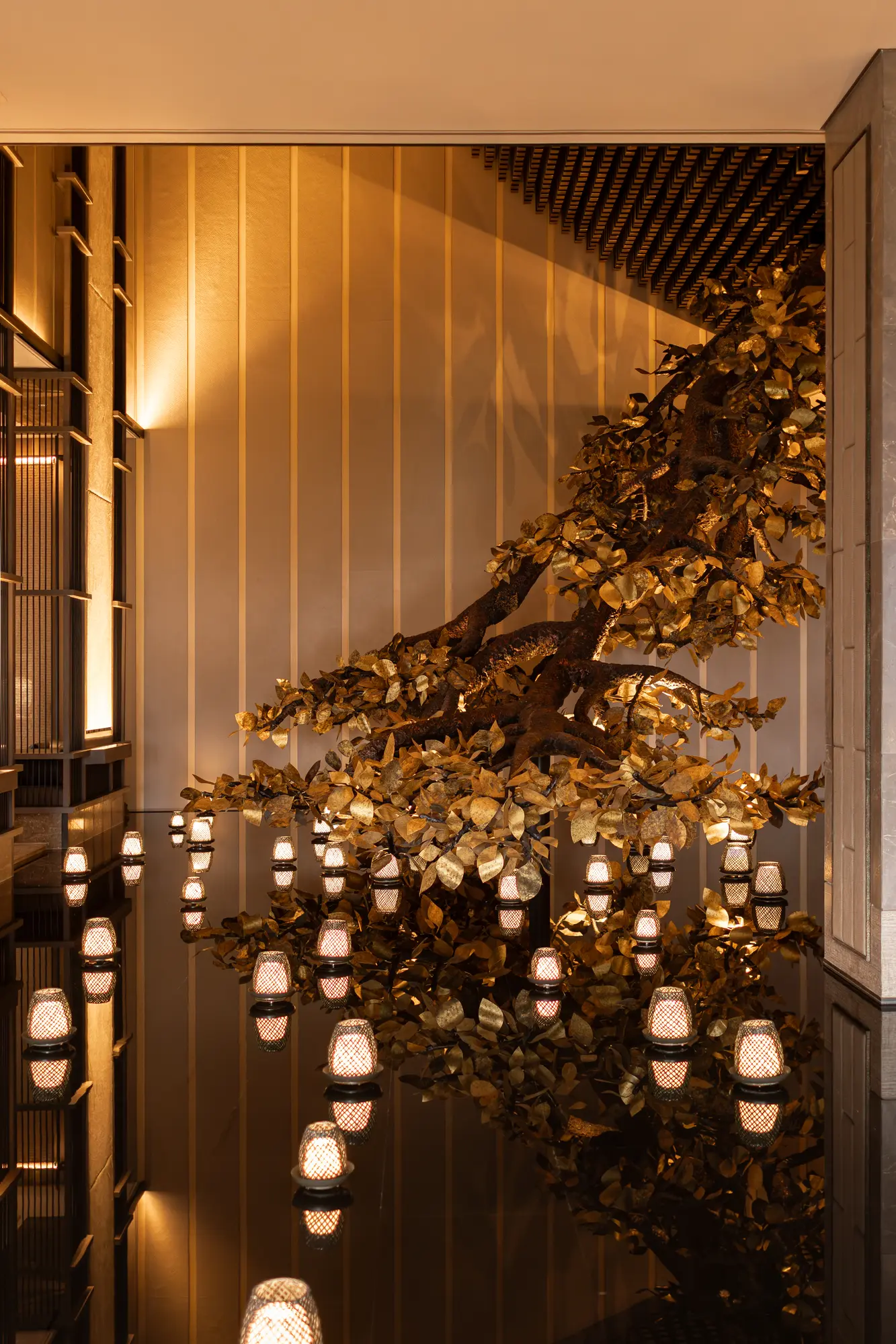 Sculptural illuminated installation inside Aman Nai Lert Bangkok